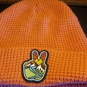 Soft Pink Peach Atomic Child Waffle Beanie with Peace Patch Handmade